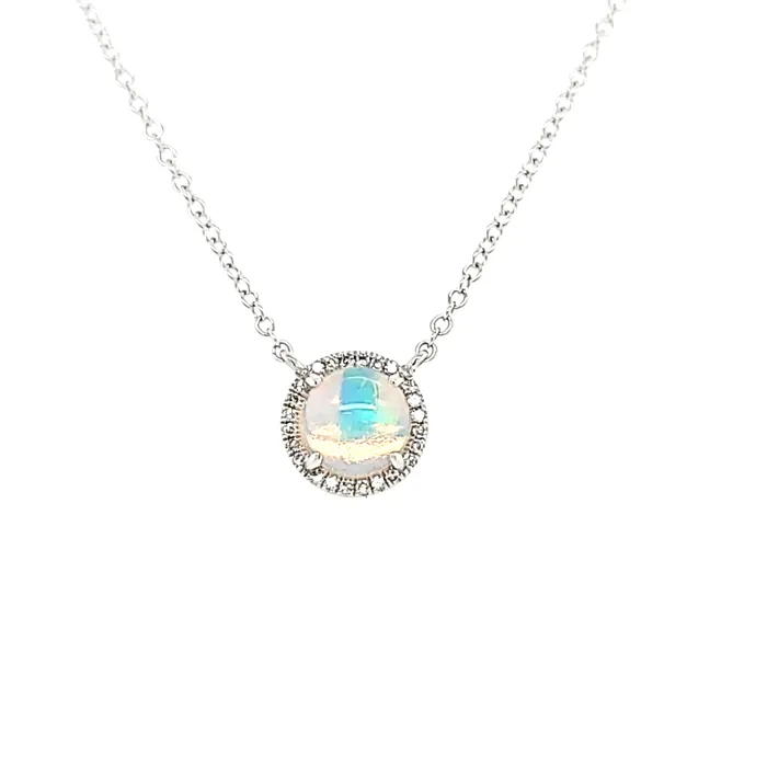 Bassali Necklaces White Gold Opal Diamond Necklace I7416