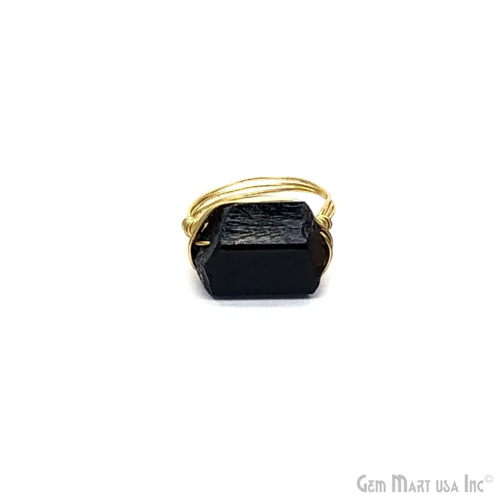 Black Onyx Gold Wire Wrapped Gemstone Ring Size7 GemMartUSA Rings