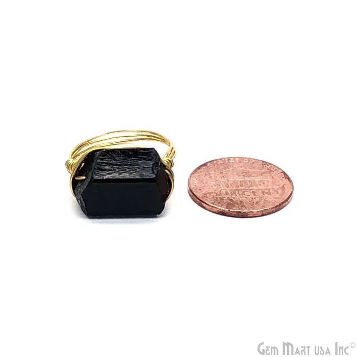Black Onyx Gold Wire Wrapped Gemstone Ring Size7 GemMartUSA Rings