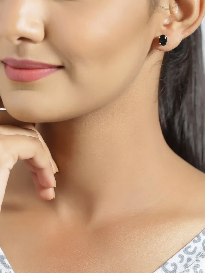 Black Onyx Solid 925 Sterling Silver Stud Earrings YoTreasure Earrings
