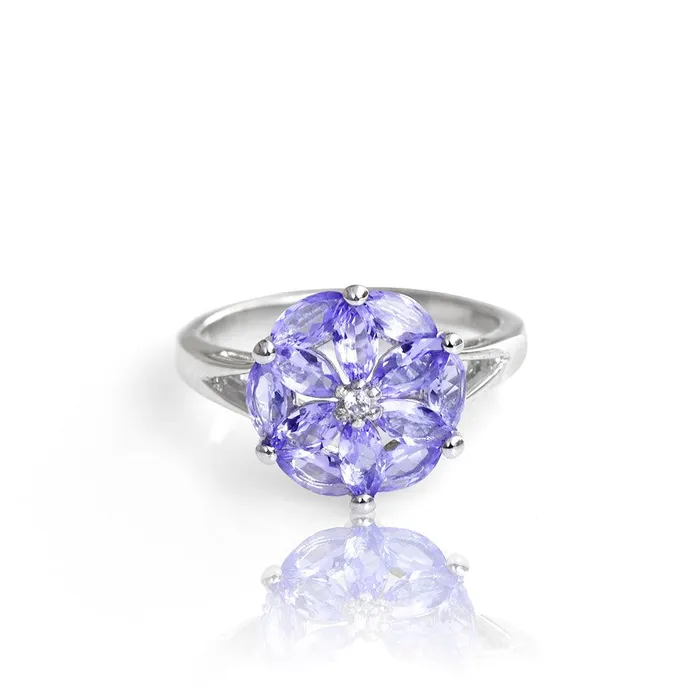 Blue Tanzanite Solid 925 Sterling Silver Cluster Ring Jewelry YoTreasure Rings