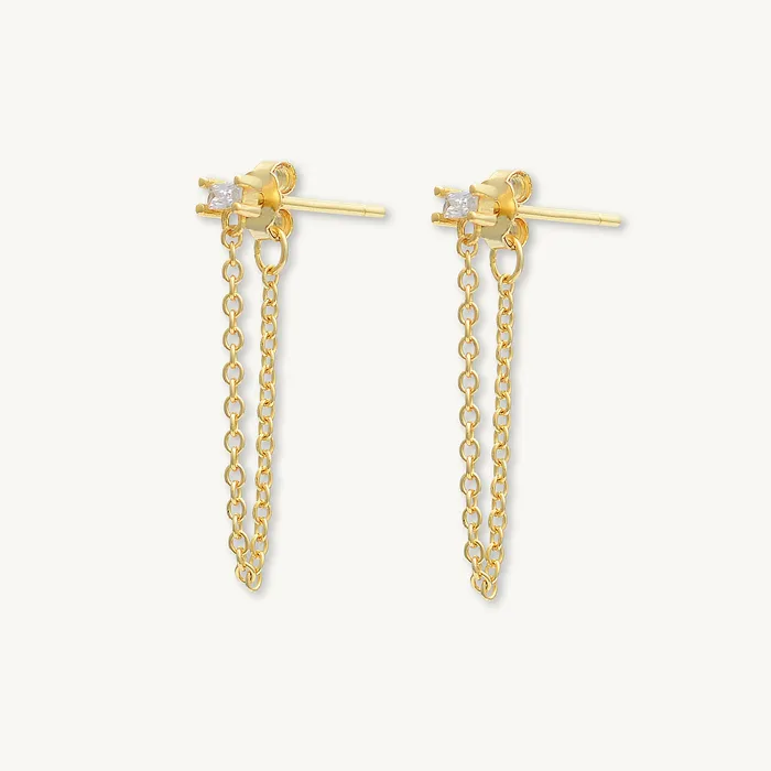 Camile Stone Earrings Baguette Chain Drop Stud Earrings