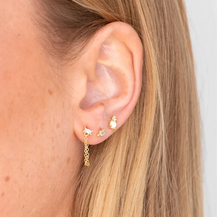 Camile Stone Earrings Baguette Chain Drop Stud Earrings Camile Stone Earrings Baguette Chain Drop Stud Earrings