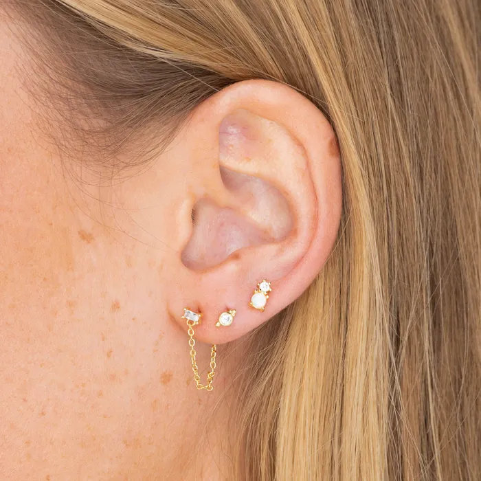 Camile Stone Earrings Baguette Chain Drop Stud Earrings Camile Stone Earrings Baguette Chain Drop Stud Earrings