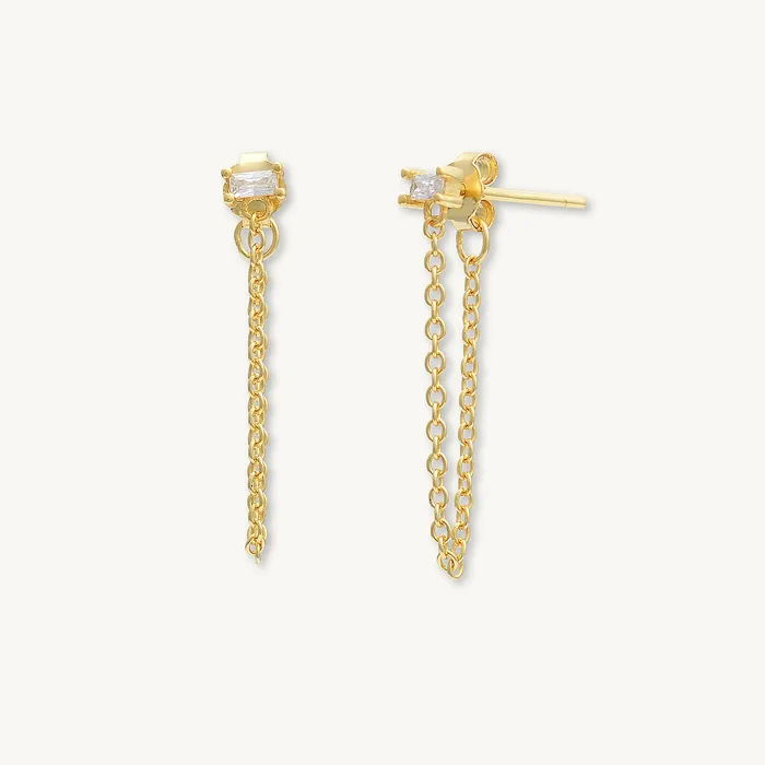 Camile Stone Earrings Baguette Chain Drop Stud Earrings Camile Stone Earrings Baguette Chain Drop Stud Earrings