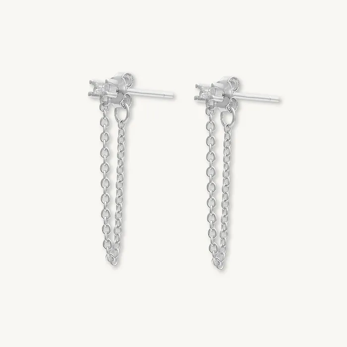 Camile Stone Earrings Baguette Chain Drop Stud Earrings Camile Stone Earrings Baguette Chain Drop Stud Earrings