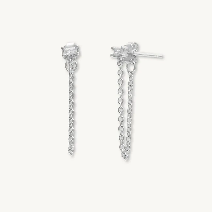 Camile Stone Earrings Baguette Chain Drop Stud Earrings Camile Stone Earrings Baguette Chain Drop Stud Earrings