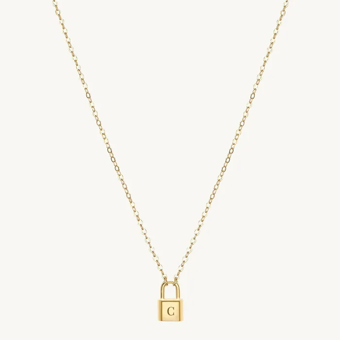 Camile Stone Necklaces Padlock Initial Letter Necklace