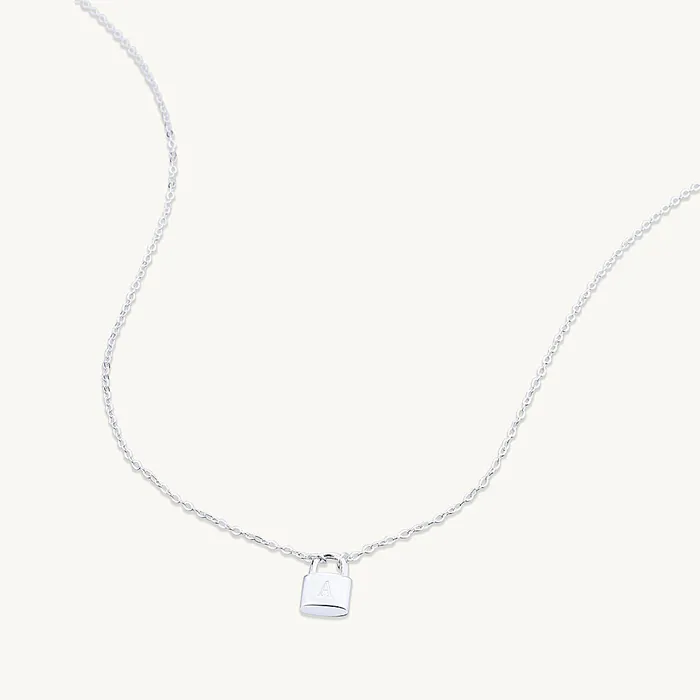 Camile Stone Necklaces Padlock Initial Letter Necklace Camile Stone Necklaces Padlock Initial Letter Necklace