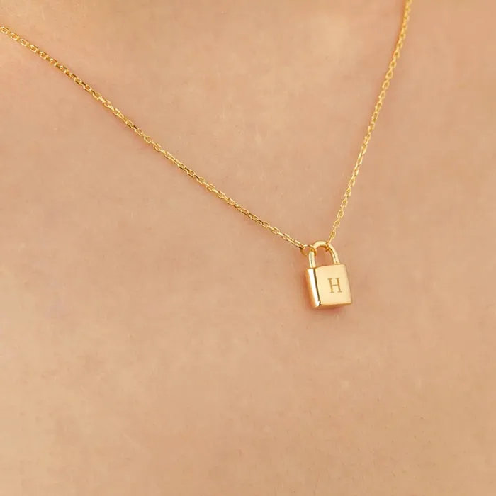 Camile Stone Necklaces Padlock Initial Letter Necklace Camile Stone Necklaces Padlock Initial Letter Necklace