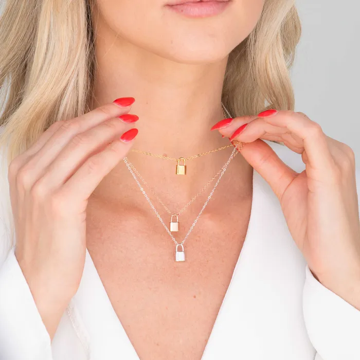 Camile Stone Necklaces Padlock Initial Letter Necklace Camile Stone Necklaces Padlock Initial Letter Necklace