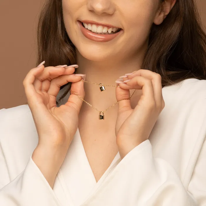 Camile Stone Necklaces Padlock Initial Letter Necklace Camile Stone Necklaces Padlock Initial Letter Necklace