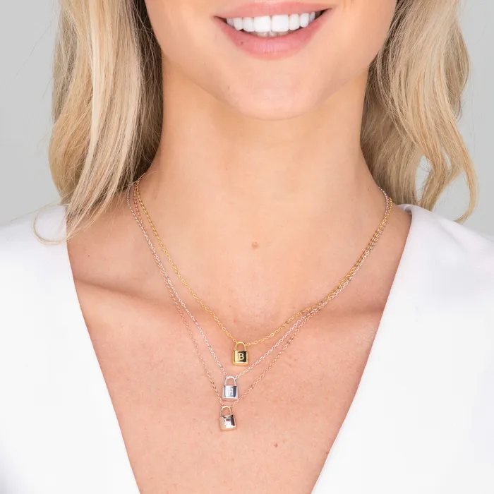 Camile Stone Necklaces Padlock Initial Letter Necklace Camile Stone Necklaces Padlock Initial Letter Necklace