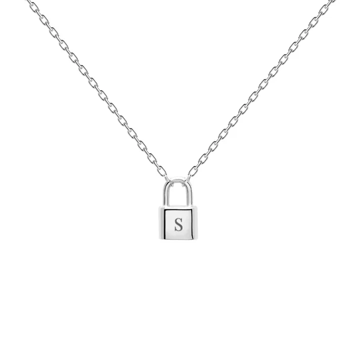 Camile Stone Necklaces Padlock Initial Letter Necklace Camile Stone Necklaces Padlock Initial Letter Necklace