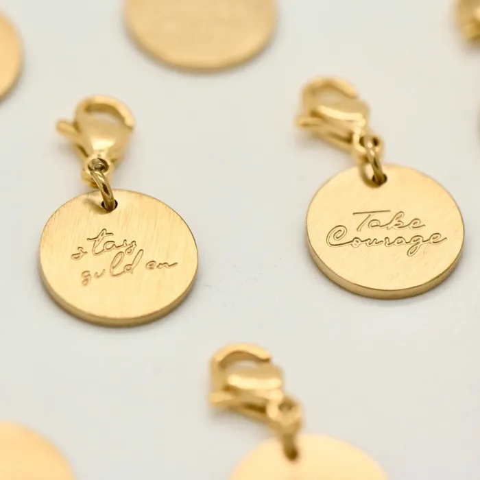 Camp Hollow Stay Golden Engraved Charm Charm Necklaces Camp Hollow Stay Golden Engraved Charm Charm Necklaces