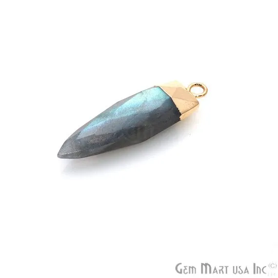 Charm Necklaces GemMartUSA Labradorite 30x8mm Triangle Shape Single Bail Gold Plated Gemstone Connector Charm