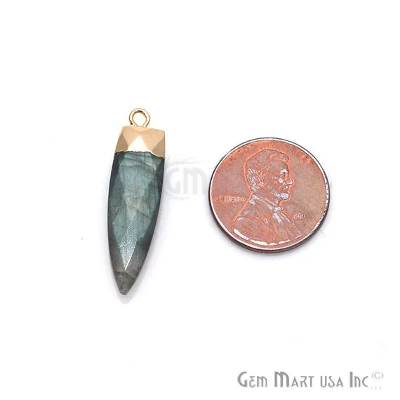 Charm Necklaces GemMartUSA Labradorite 30x8mm Triangle Shape Single Bail Gold Plated Gemstone Connector Charm