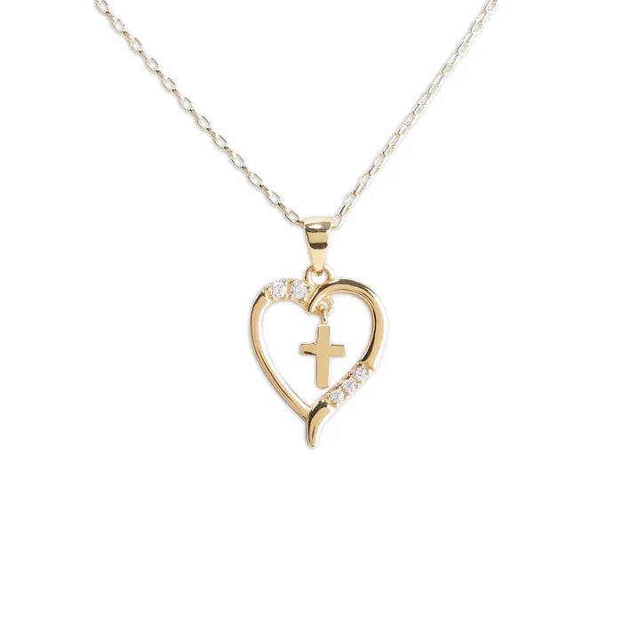 Cherished Moments Necklaces Girls First Communion GoldPlated Dancing Cross Heart Necklace