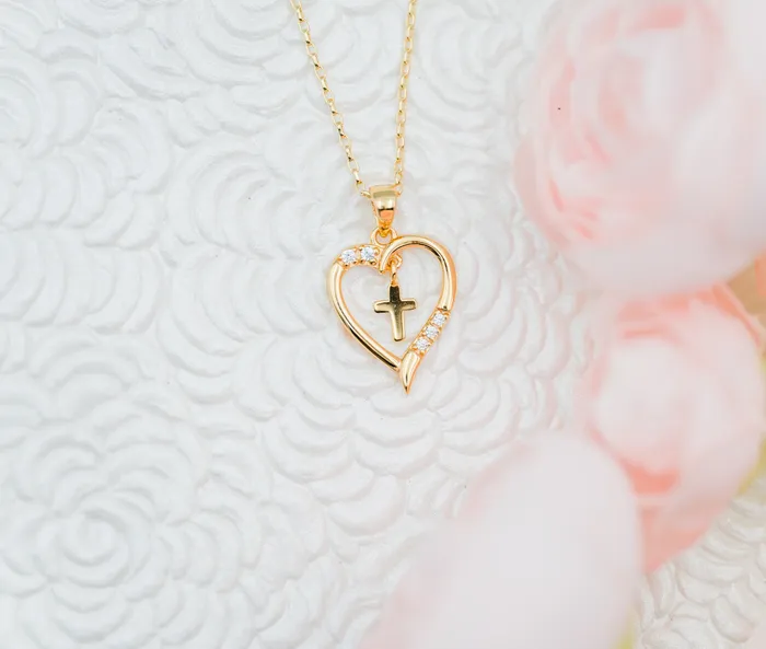 Cherished Moments Necklaces Girls First Communion GoldPlated Dancing Cross Heart Necklace