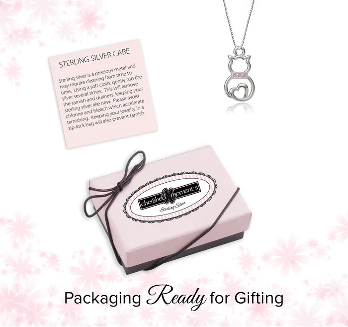 Cherished Moments Necklaces Little Girls Sterling Silver Pink Cat Necklace for Kids