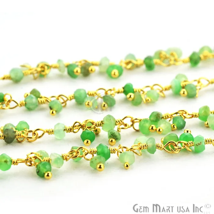 Chrysoprase Faceted Beads Gold Wire Wrapped Cluster Dangle Chain GemmartUSA Charm Necklaces