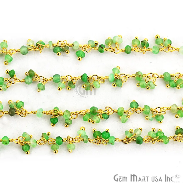 Chrysoprase Faceted Beads Gold Wire Wrapped Cluster Dangle Chain GemmartUSA Charm Necklaces