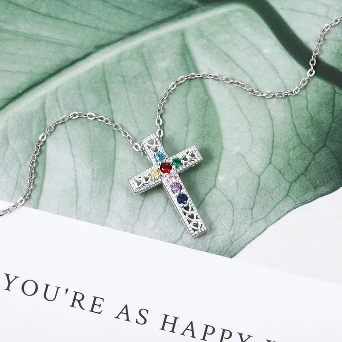 customjewelryan Necklaces Personalized Necklace Pendants Jewelry Seven Custom Birthstones Holy Cross Shape Pendants Christmas Gift
