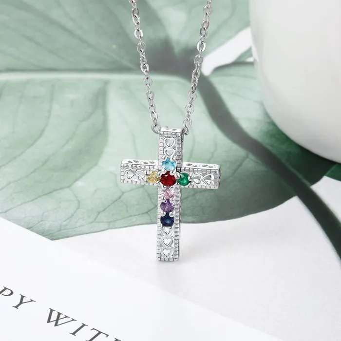 customjewelryan Necklaces Personalized Necklace Pendants Jewelry Seven Custom Birthstones Holy Cross Shape Pendants Christmas Gift
