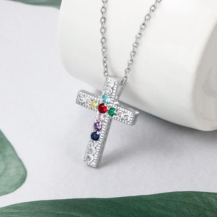 customjewelryan Necklaces Personalized Necklace Pendants Jewelry Seven Custom Birthstones Holy Cross Shape Pendants Christmas Gift
