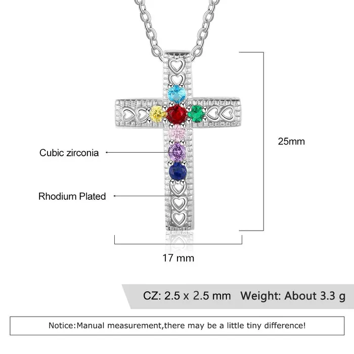 customjewelryan Necklaces Personalized Necklace Pendants Jewelry Seven Custom Birthstones Holy Cross Shape Pendants Christmas Gift