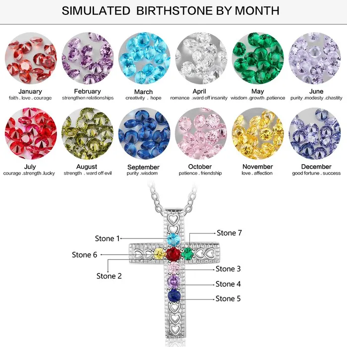 customjewelryan Necklaces Personalized Necklace Pendants Jewelry Seven Custom Birthstones Holy Cross Shape Pendants Christmas Gift