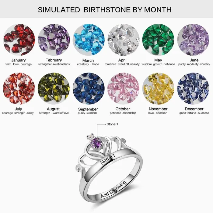 customjewelryan Personalized 925 Sterling Silver Classic Crown Rings for Women Yolanda Anniversary Jewelry Gifts Engraved Name Party Rings Custom Birthstone Necklaces