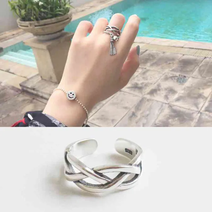 customjewelryan Rings 925 Sterling Silver Open Cuff Adjustable Wave Shape Rings Fashion Jewelry Gift for Women