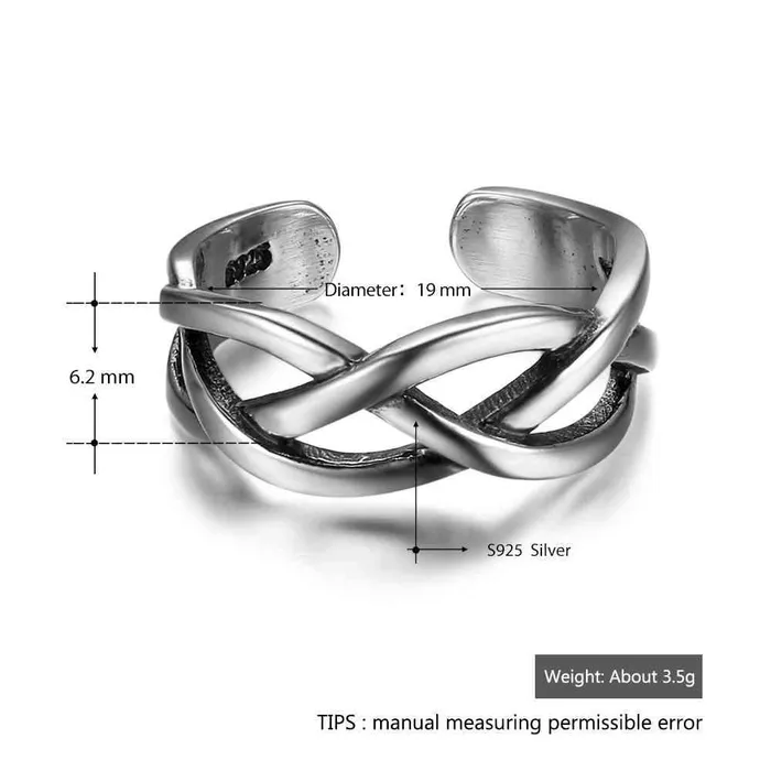 customjewelryan Rings 925 Sterling Silver Open Cuff Adjustable Wave Shape Rings Fashion Jewelry Gift for Women