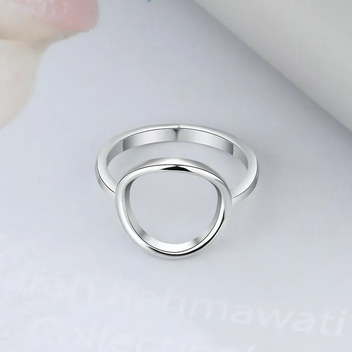 customjewelryan Rings 925 Sterling Silver Simple Style Hollow Round Rings for Women Trendy Minimalist Jewelry