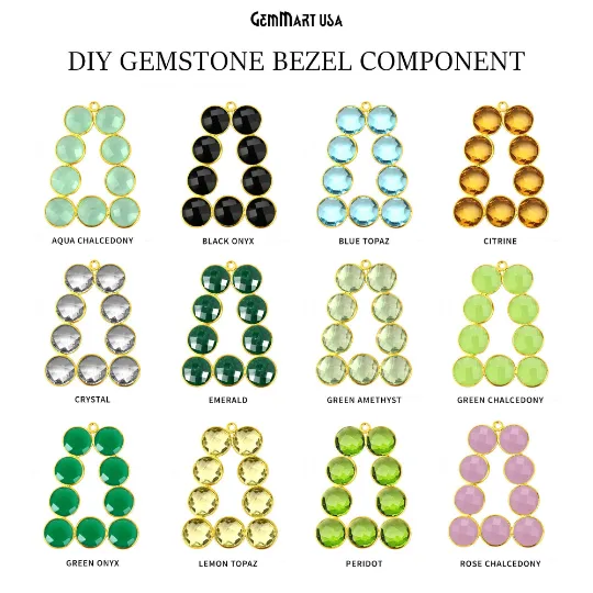 DIY 36x27mm Gold Plated Bezel Gemstone Jewelry For Earring 1PC GemMartUSA Earrings