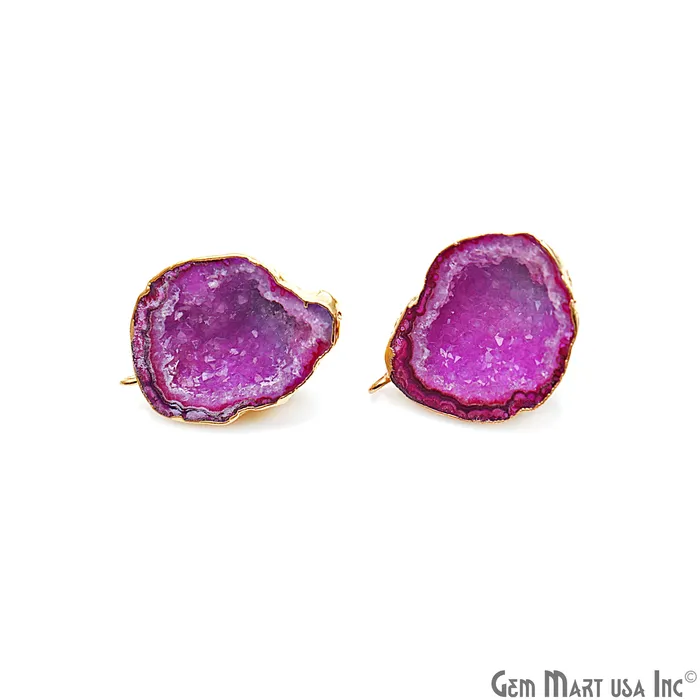 DIY Agate Slice Geode Druzy 33x24mm Gold Electroplated Loop Connector Studs Earrings GemMartUSA Earrings