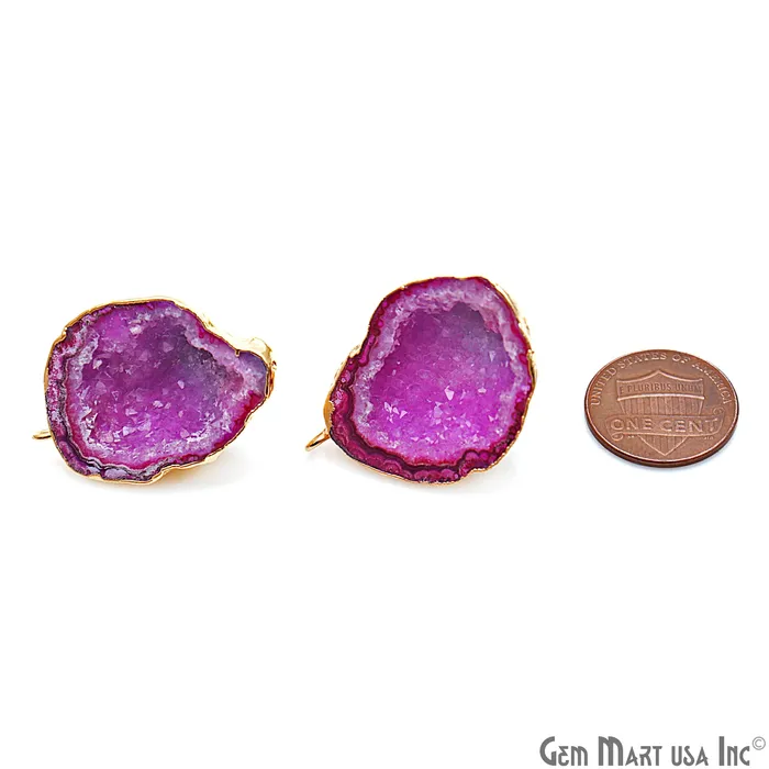 DIY Agate Slice Geode Druzy 33x24mm Gold Electroplated Loop Connector Studs Earrings GemMartUSA Earrings