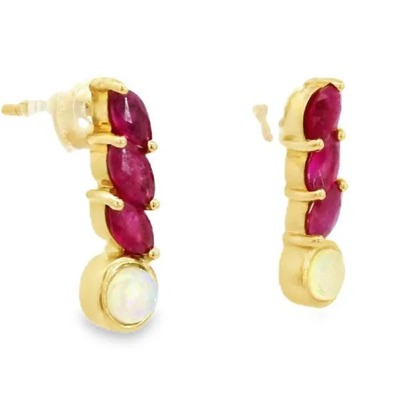 Earrings Australian Opal Cutters Australian Opal Light Earrings Set in 14 Karat Yellow Gold