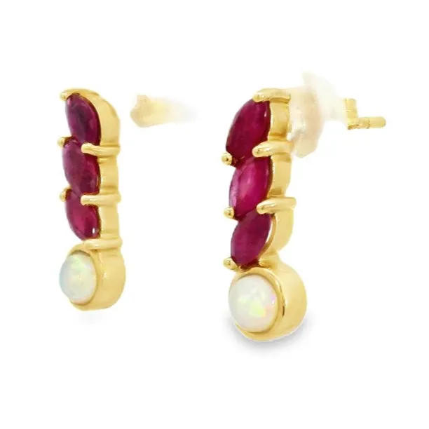 Earrings Australian Opal Cutters Australian Opal Light Earrings Set in 14 Karat Yellow Gold
