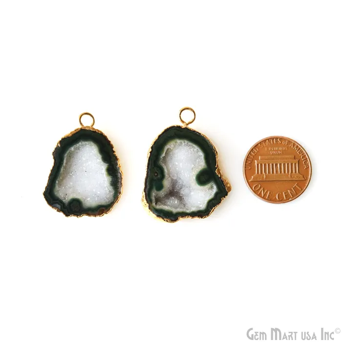 Earrings GemMartUSA Geode Druzy 32x24mm Organic Gold Electroplated Single Bail Gemstone Earring Connector 1 Pair