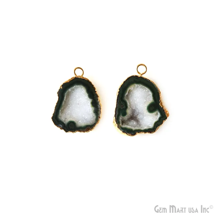 Earrings GemMartUSA Geode Druzy 32x24mm Organic Gold Electroplated Single Bail Gemstone Earring Connector 1 Pair