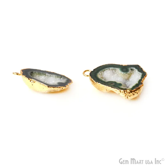 Earrings GemMartUSA Geode Druzy 32x24mm Organic Gold Electroplated Single Bail Gemstone Earring Connector 1 Pair