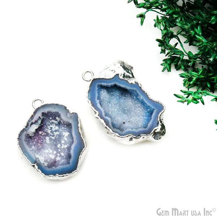 Earrings GemMartUSA Geode Druzy 42x23mm Organic Silver Electroplated Single Bail Gemstone Earring Connector 1 Pair Earrings GemMartUSA Geode Druzy 42x23mm Organic Silver Electroplated Single Bail Gemstone Earring Connector 1 Pair