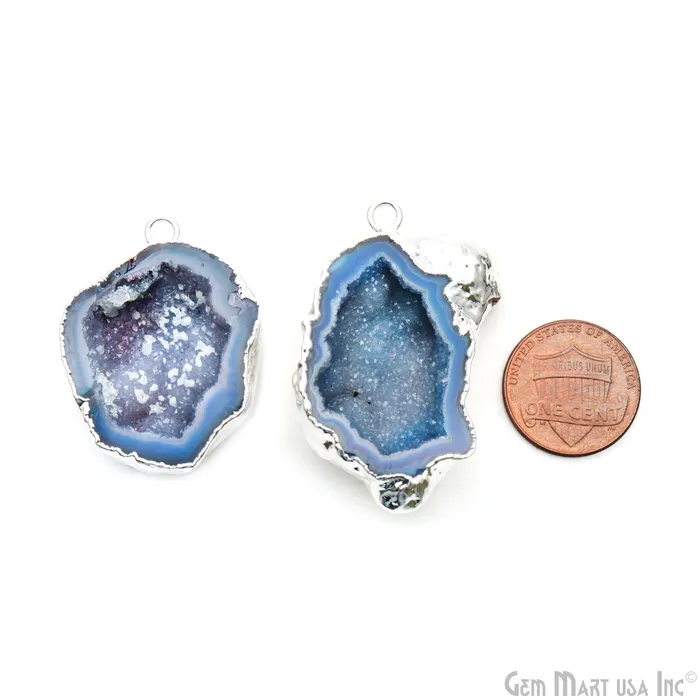 Earrings GemMartUSA Geode Druzy 42x23mm Organic Silver Electroplated Single Bail Gemstone Earring Connector 1 Pair