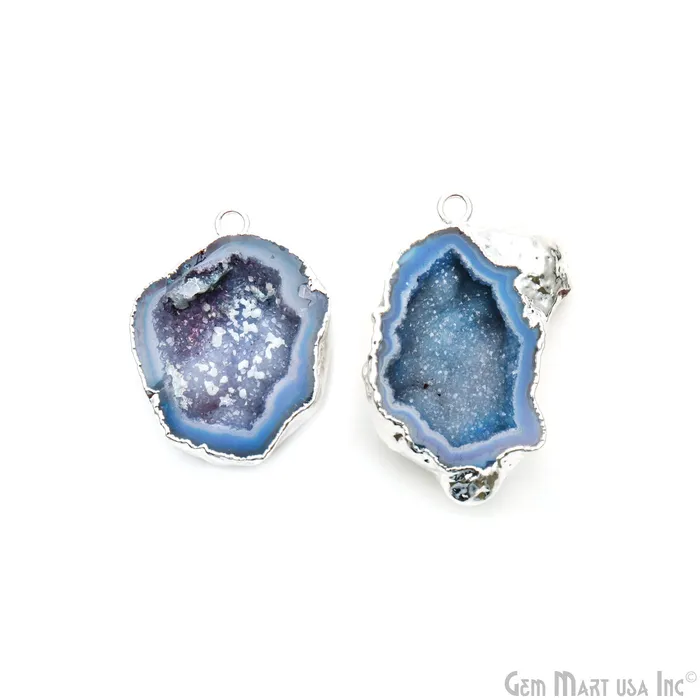Earrings GemMartUSA Geode Druzy 42x23mm Organic Silver Electroplated Single Bail Gemstone Earring Connector 1 Pair