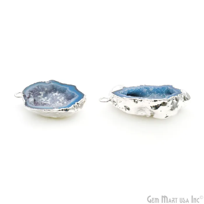 Earrings GemMartUSA Geode Druzy 42x23mm Organic Silver Electroplated Single Bail Gemstone Earring Connector 1 Pair