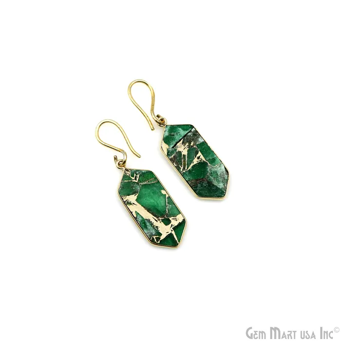 Earrings GemMartUSA Green Mohave 32x13mm Gold Plated Single Bail Earring Connector 1 Pair