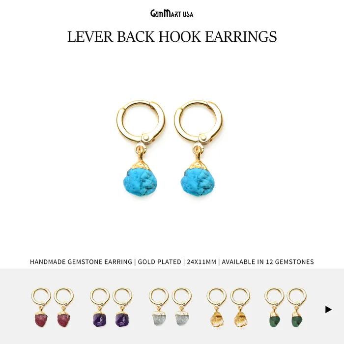 Earrings GemMartUSA Organic 24x11mm Gold Plated Lever Back Hook Earrings