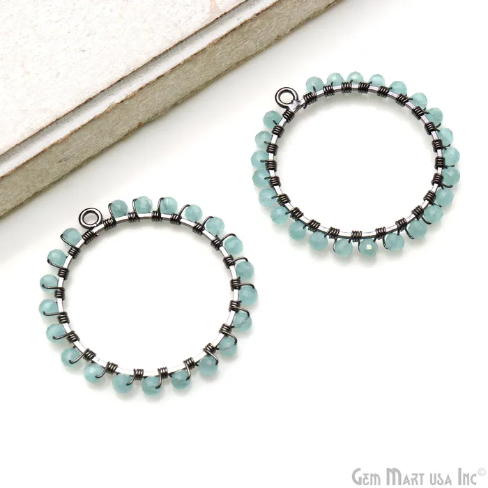 Earrings GemMartUSA Round Hoop Beaded 34mm Triple Black Wire Wrapped Hoop Connector Earrings GemMartUSA Round Hoop Beaded 34mm Triple Black Wire Wrapped Hoop Connector